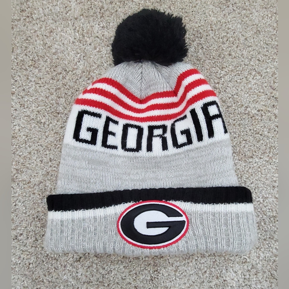 UGA Beanie With Black PomPom